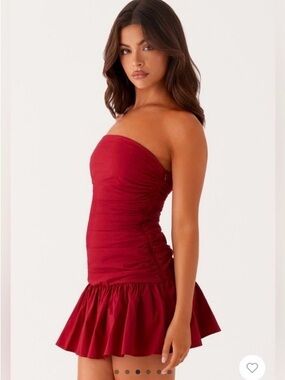 PEPPERMAYO Carmel Merlot Red Mini Dress Ruched Gathered Ruffle Strapless 0 NWT